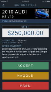 Image of VinBid early UI — Buy Bid Details screen