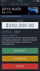 Screen capture of VinBid User Interface Design