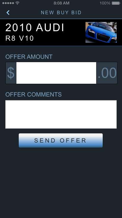 Screen capture of VinBid User Interface Design
