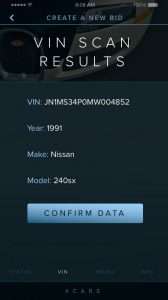 Screen capture of VinBid User Interface Design