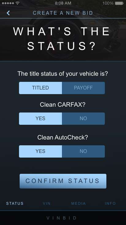 Screen capture of VinBid User Interface Design