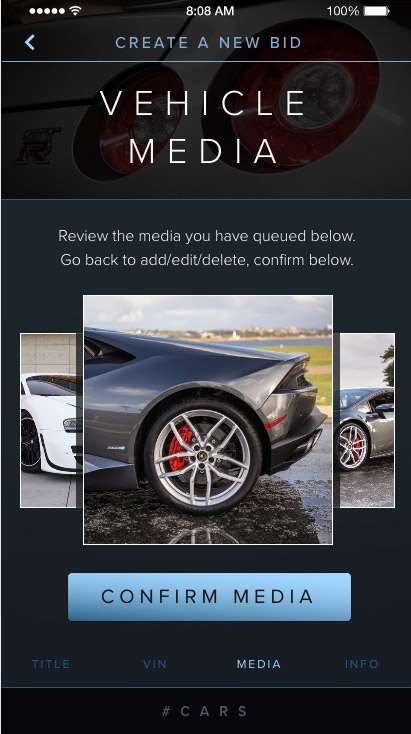 Screen capture of VinBid User Interface Design