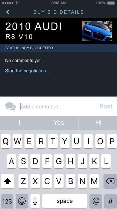Screen capture of VinBid User Interface Design