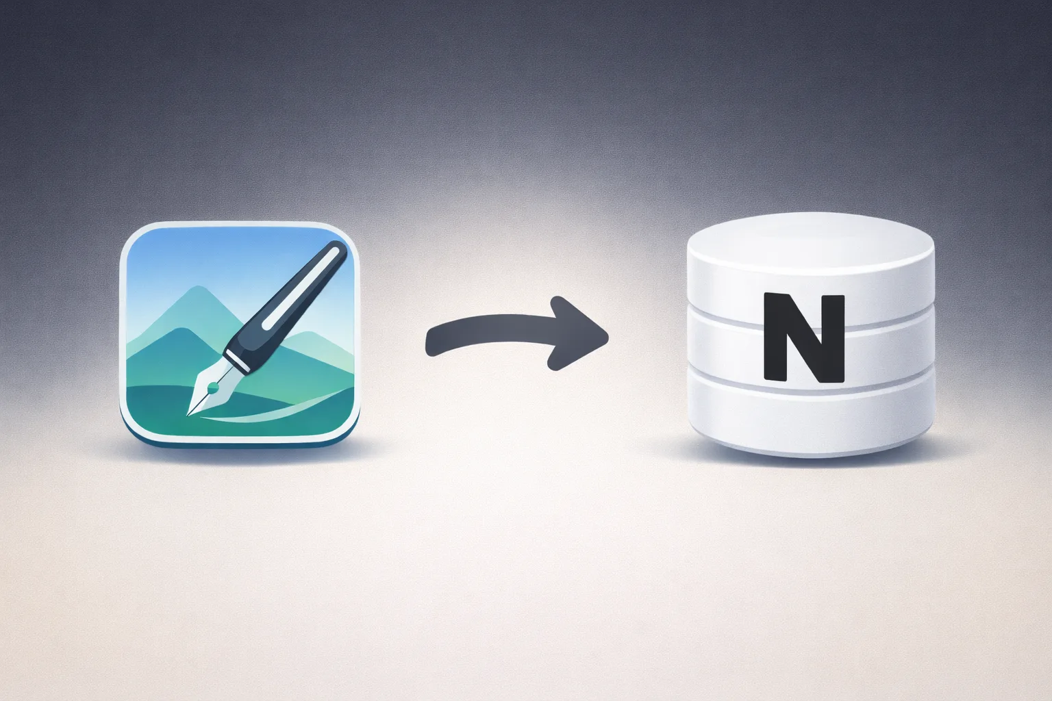 A graphic of two icons. On the left is a screen capture, on the right is a "Notion" database. Between them is an arrow pointing from left to right.