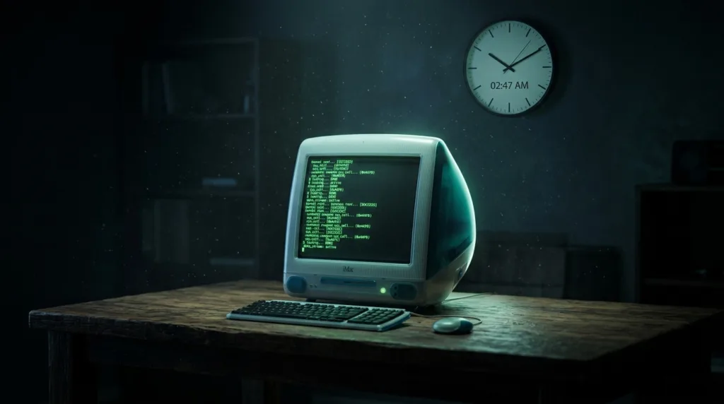 Image of old iMac running terminal